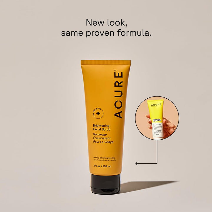 Brightening Facial Scrub - Exfoliating Face Wash, Gentle Daily Scrubber & Exfoliator for Women & Men for Radiant Skin, Cleansing Wash with Sea Kelp & French Green Clay - 4 Fl Oz