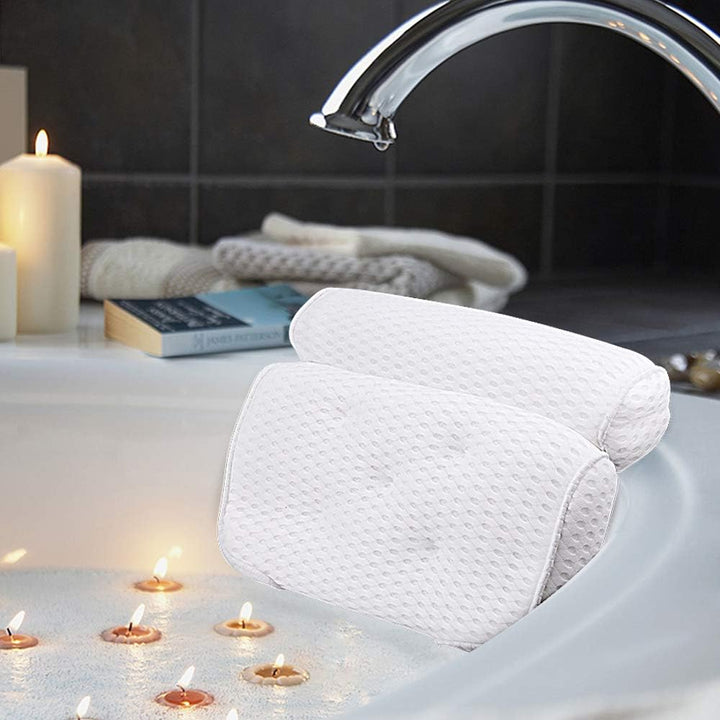 Bath Pillow, Bathtub Spa Pillow with 4D Air Mesh Technology and 7 Suction Cups, Helps Support Head, Back, Shoulder and Neck, Fits All Bathtub, Hot Tub and Home Spa [US. Patent Design]