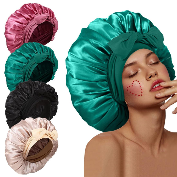 3Pcs Bonnets for Sleeping, Extra Satin Silk Bonnet for Sleeping Women with Tie Band for Curly Hair Jumbo Bonnet Braids