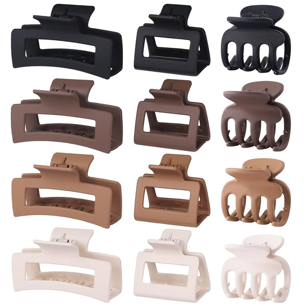 3 Styles Hair Clips for Women Small Medium Big Claw Clips for Thin Thick Hair 12 Pcs Hair Claw Clips Hair Clips Combination Hair Accessories for Women (Brown)