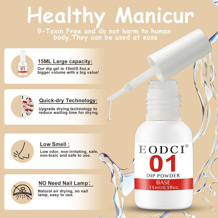 Dip Powder Liquid Set,15Ml Large Capacity Dipping Powder System Essential Set with Base & Top Coat,Dip Activator, No Need Nail Lamp Cured,Good for Nail Salon and Beginners