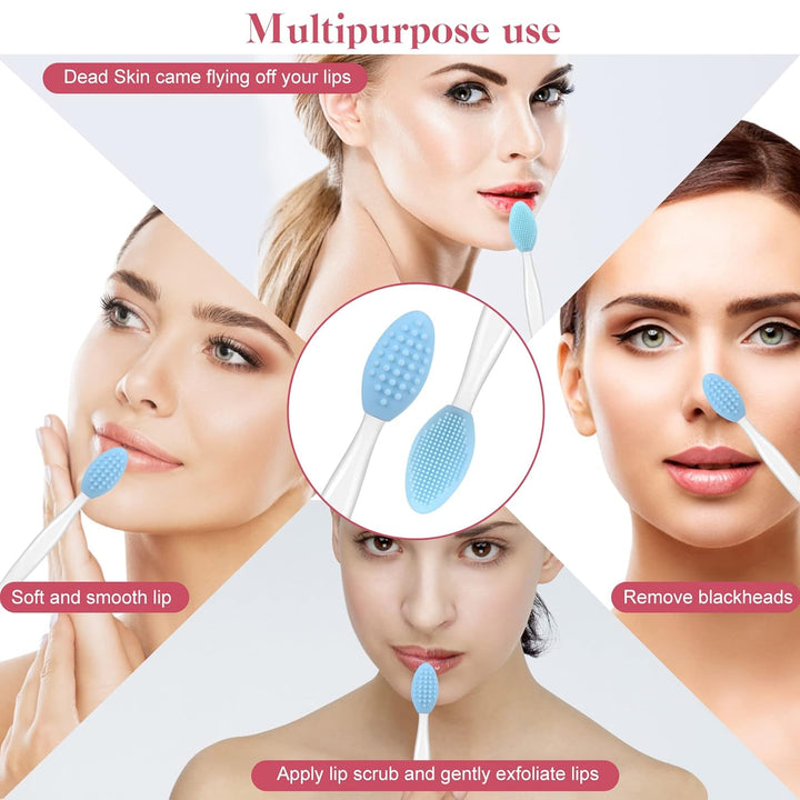 5 Pcs Lip Scrub Brush,Lip Scrubber Exfoliator,Double-Sided Silicone Lip Brush Tool for Men Women Lip Lightening, Lip Exfoliator Scrubber Tool for Dark Lips