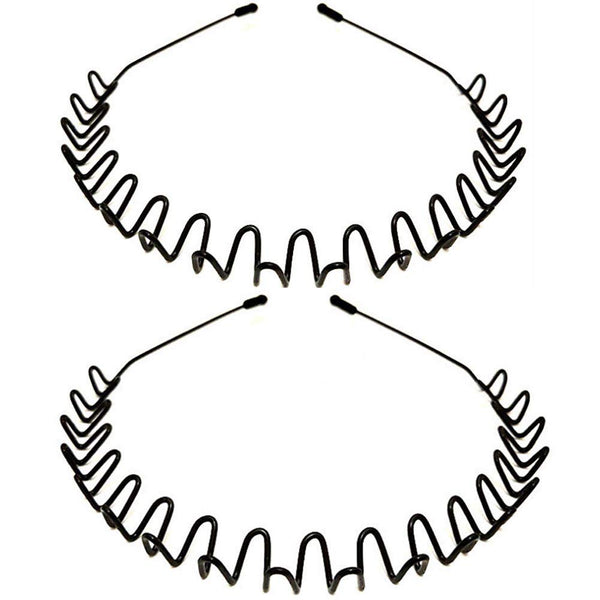 Metal Headbands, 2 Pack Fashion Unisex Black Hairband Spring Wave Non Slip Sports Headwear Hair Hoop Hair Accessories (2 Pack)