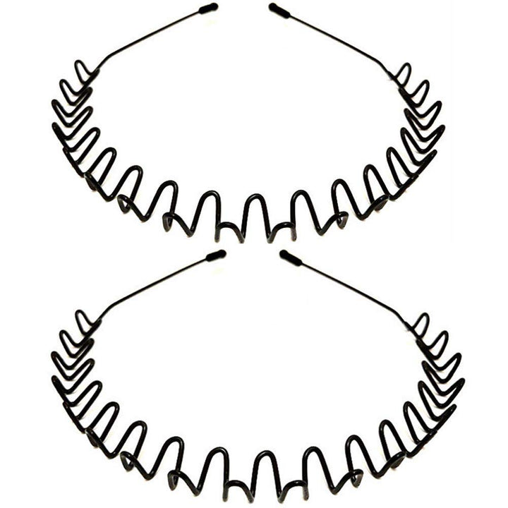 Metal Headbands, 2 Pack Fashion Unisex Black Hairband Spring Wave Non Slip Sports Headwear Hair Hoop Hair Accessories (2 Pack)