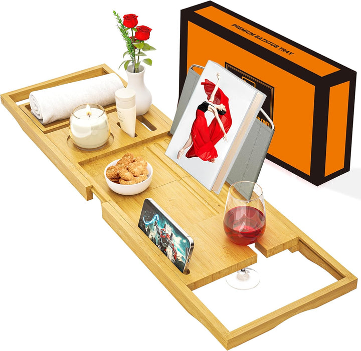 Bathtub Tray - Bath Tray Expandable - Bath Tub Tray Table for Bathtub, Ajustable Size, Fits Most Tubs