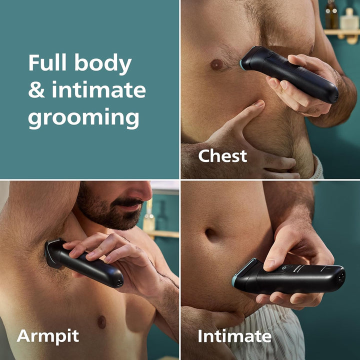 Body Groomer 5000 Series, Intimate Hair Trimmer & Shaver for Men with Dual 100% Showerproof Full Body Shave & Trim Heads and Two Bi-Directional Body Hair Combs, BG5495/50