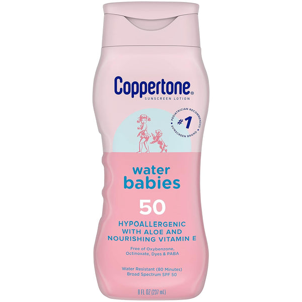 Waterbabies Baby Sunscreen Lotion SPF 50, Hypoallergenic Sunscreen for Babies, Water Resistant, Pediatrician Recommended, 8 Fl Oz Bottle