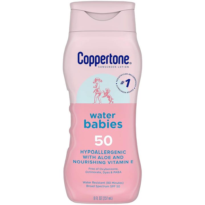 Waterbabies Baby Sunscreen Lotion SPF 50, Hypoallergenic Sunscreen for Babies, Water Resistant, Pediatrician Recommended, 8 Fl Oz Bottle