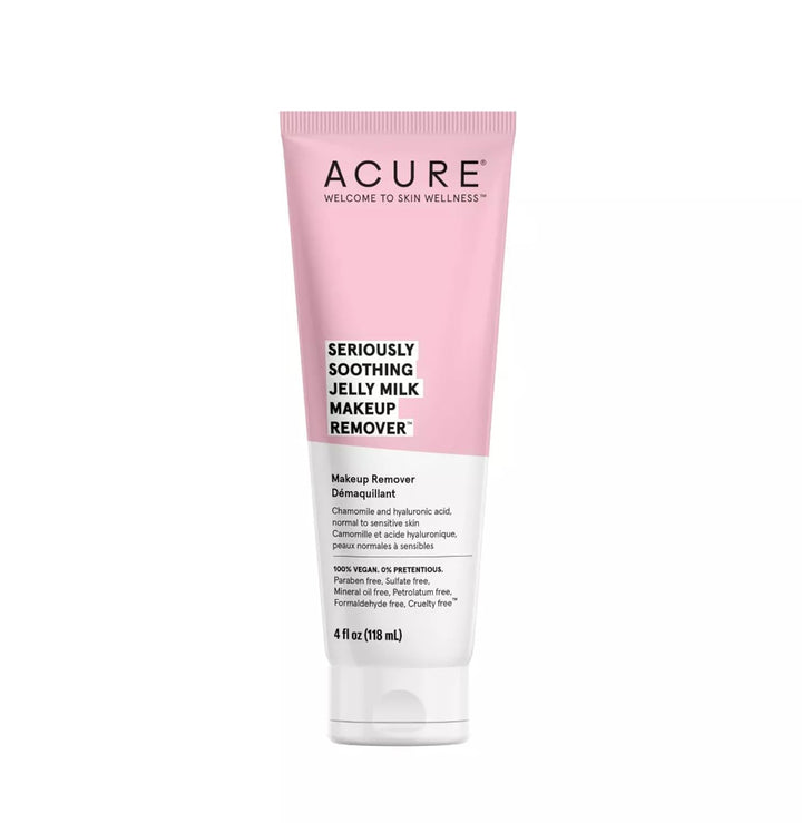 Seriously Soothing Jelly Milk Makeup Remover - Waterproof Make up Removal for Normal to Sensitive Skin - Moisturizing Finish - Milky Texture with Chamomile & Hyaluronic Acid -100% Vegan- 4 Fl Oz