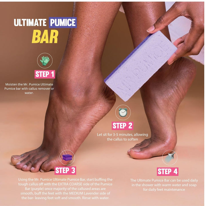 Ultimate PUMI Bar 2-In-1 Dual Grit (Medium + Coarse) Callus Remover, Pedicure Stone & Ped File Scrubber for Smooth Feet and Heels (4 Pack)