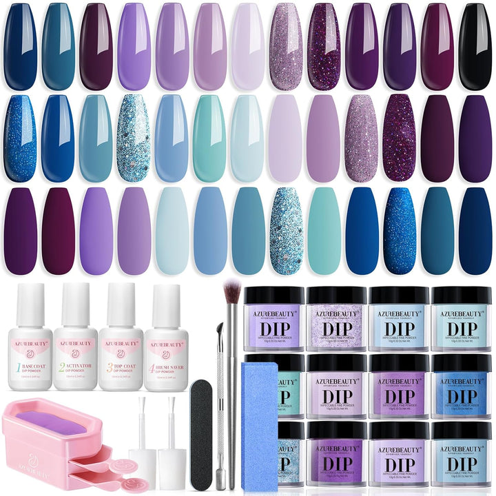 Dip Powder Liquid Set 15Ml/0.5Oz 8 Pcs Dipping Base Activator and Top Coat Brush Saver Nail File Necessary Tools for Dip Kit No Lamp Needed