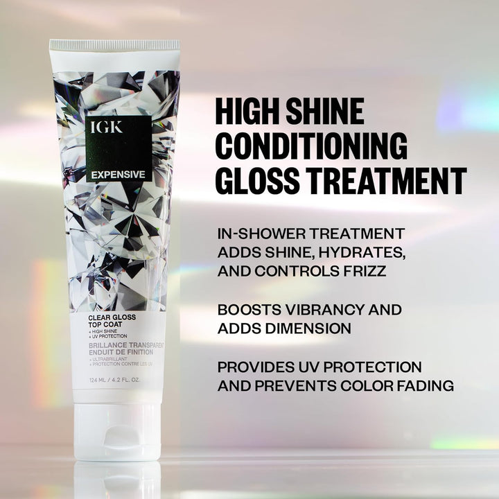 - EXPENSIVE - Clear Hair Gloss Treatment – Shine-Boosting Top Coat for Glass Hair – Hair Treatment for Smooth, Polished Finish – Clear Gloss for Hair Sheen and Silkiness - Cruelty Free 4.2Oz