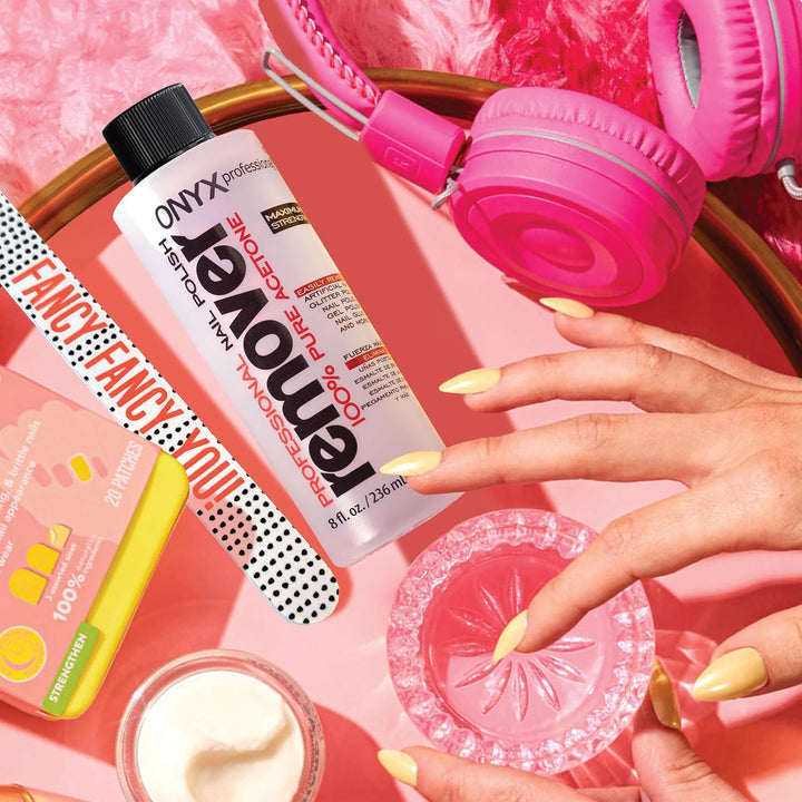 100% Pure Acetone Nail Polish Remover Kit with 7 Inch Nail File, 8 Fl Oz - Made in USA, Maximum-Strength Gel Polish Remover, Artificial & Glitter Nail Polish
