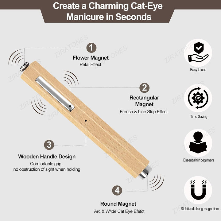 3 in 1 Nail Magnet with Heart Shaped Cat-Eye Tool, Multifunctional Cat Eye Gel Nail Polish Magnet Pen, 3D Magnetic Nail Polish Stick for Home DIY, Salon, Studio, Nail Art Design Tools