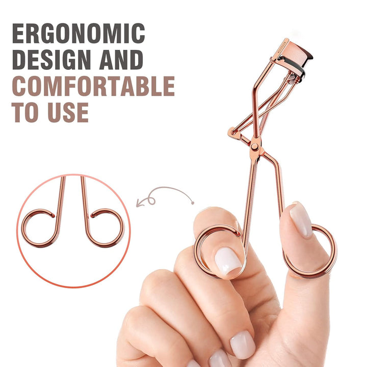 Eyelash Curler with Comb, Professional Volumizing Lash Lift Kit Lash Curler with Refill Pads for Home & Travel Uses, Rose Gold