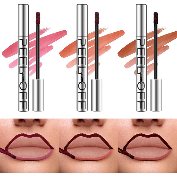 3 Colors Long-Lasting Peel off Lip Liner Set, Waterproof & Smudge-Proof Matte Lip Liners Gift Makeup for Girls (#1+2+3)