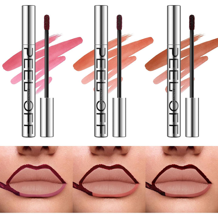 3 Colors Long-Lasting Peel off Lip Liner Set, Waterproof & Smudge-Proof Matte Lip Liners Gift Makeup for Girls (#1+2+3)