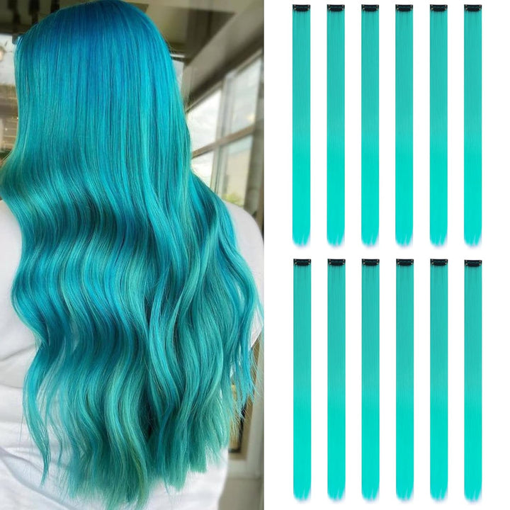 12PCS Colored Purple Hair Extensions Clip in Colorful Hair Extensions 22 Inch Rainbow Hair Extensions for Kids Women'S Gifts Blue Hair Extensions (22Inch,Purple)