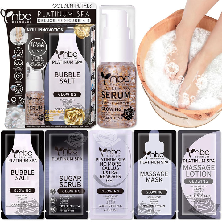 Pedicure Kit Foot Soak Set: Bubble Salt, Sugar Scrub, Massage Mask, Massage Lotion in a Box, 4 Step Foot Spa Kit for Dry Feet,Tired Feet（1 Set Lavender)