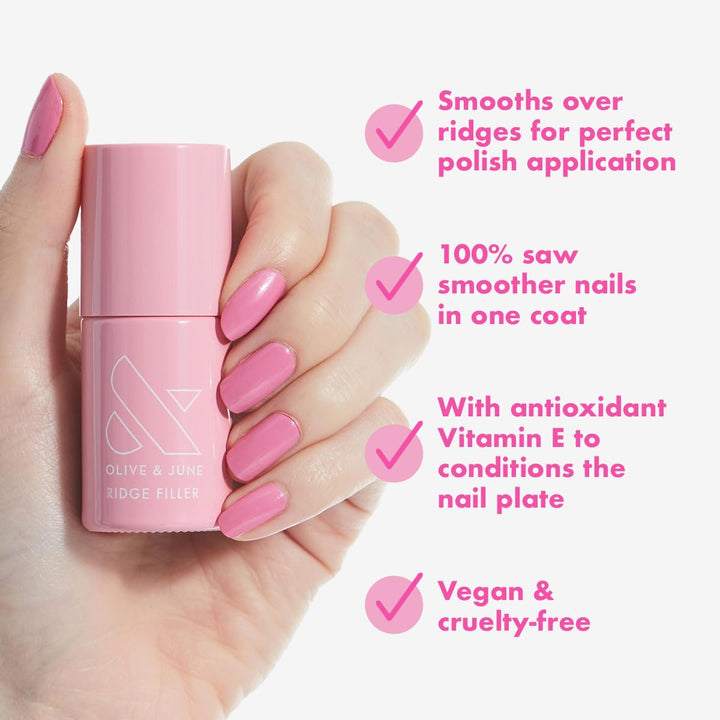 Ridge Filler | Smoothing Nail Base Coat for Ridges | Vitamin E & Silica Formula | Smooth, Flawless Canvas for Polish | Vegan & Cruelty-Free | Salon-Quality Mani at Home (0.46 Fl Oz)