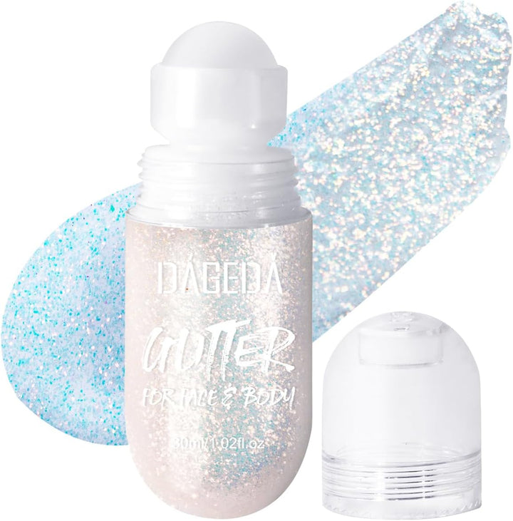 Body Glitter Gel, Roll-On Face Glitter for Mermaid Makeup Festival Rave Accessories, Holographic Hair Glitter Gel,Body Shimmer Halloween Makeup for Rave Party (Sparkling Pink)