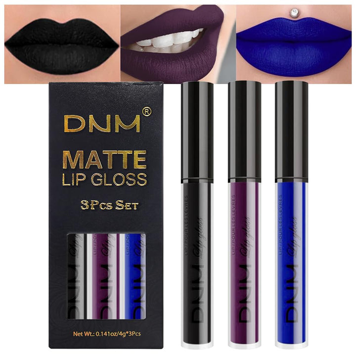 3Pcs Dark Red Purple Plum Matte Liquid Lipstick Sets for Women Matte Lip Stain Long Lasting Waterproof, Burgundy Blood Blue Red Lipstick, Black Cherry Maroon Gothic 24 Hours Magic Lipsticks
