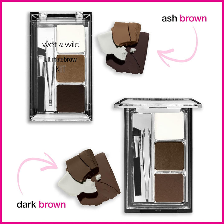 Ultimate Eyebrow Makeup Kit, Long-Lasting Matte Brow Powder, Tweezers, Wax & Brush, Built-In Mirror, Purse-Friendly Compact - Dark Brown