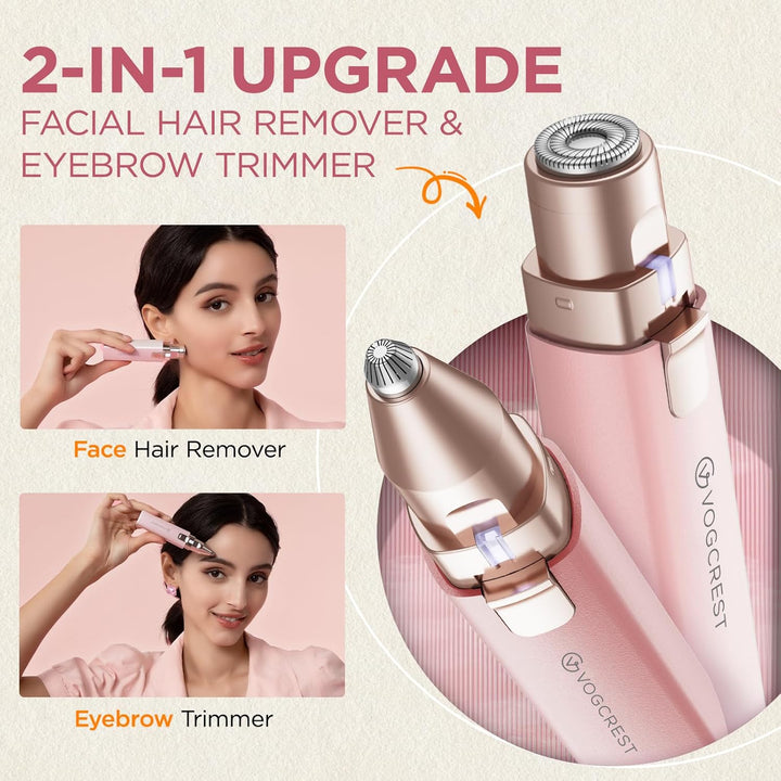 Rechargeable Facial Hair Remover for Women: 2 in 1 Electric Eyebrow and Facial Hair Remover - Suitable for Middle-Aged Women’S Eyebrow, Chin, and Cheek Trimming - with Built-In LED Light(Pink)