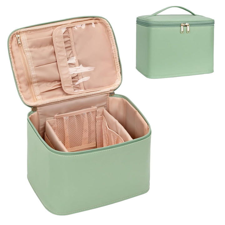 Makeup Bag, Portable Cosmetic Bag, Large Capacity Travel Makeup Case Organizer, Black for Women Toiletry Bag for Girls Traveling with Handle and Divider