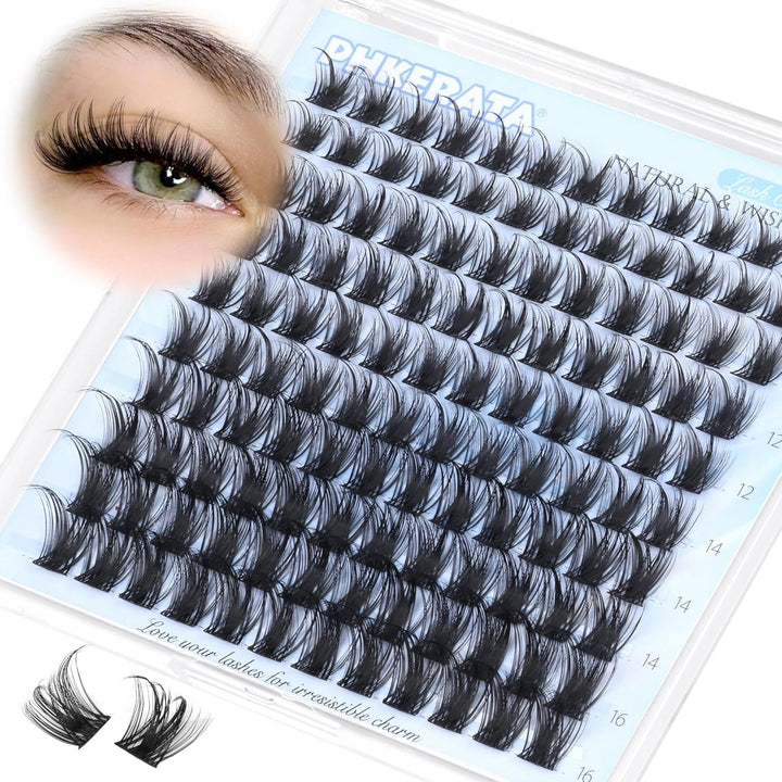 Natural Lash Clusters Wispy Eyelash Clusters 110Pcs Cluster Eyelash Extensions C Curl Individual Lashes 10-16MM Mix Length Natural Look Lashes Clusters with Thin Lash Band, Black