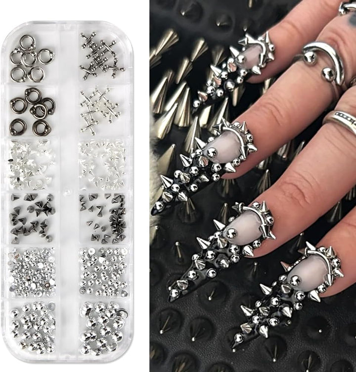 3D Mini Metal Punk Nail Art Studs Mixed Sizes Gold Black Cone Spikes Alloy Nail Rivets Jewelry for Women Goth Nail Art Charms Nails Accessories DIY Crafts Decorations