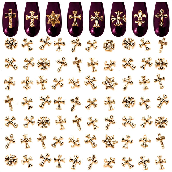100 Pcs Gold Cross Nail Charms and Gems – 3D Gold Nail Charms Crosses, Made from Acrylic & Metal Alloy for Y2K DIY Designs – Durable and Easy-To-Apply Accessories for Creative Eye-Catching Manicures