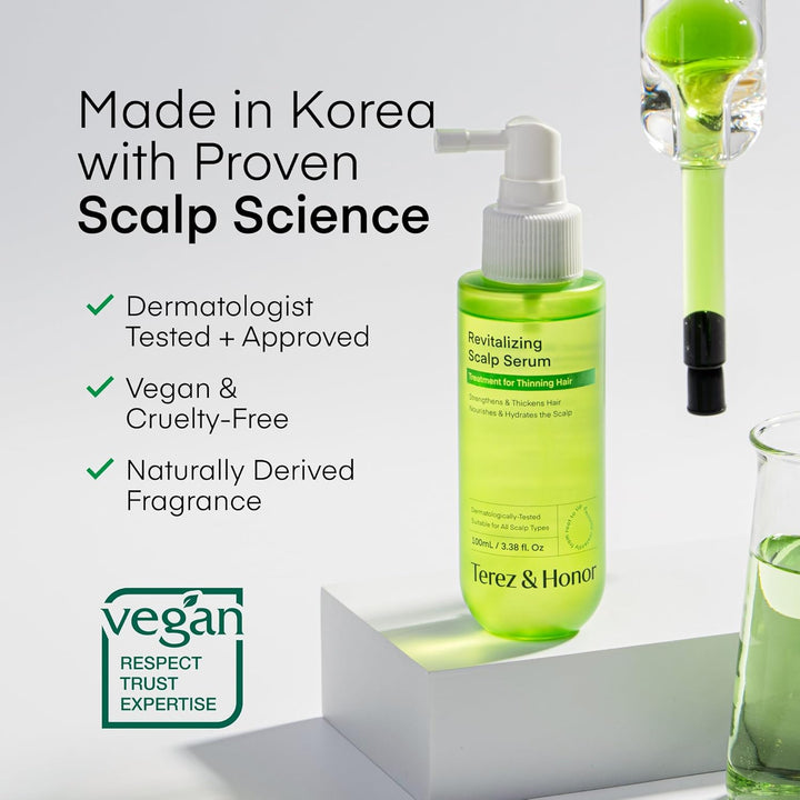 Scalp Serum for Hair Growth Spray – Korean Vegan Treatment for Hair Loss, Thinning & Itchy Scalp, Non-Greasy, Lightweight Formula to Exfoliate Dandruff & Strengthen Roots – for Men & Women (100 Ml)