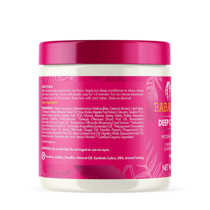 Babassu & Mint Deep Conditioner with Protein, Moisturizing & Conditioning Deep Treatment, Hydrating Repair for Dry, Damaged, & Frizzy Hair (8 Oz)