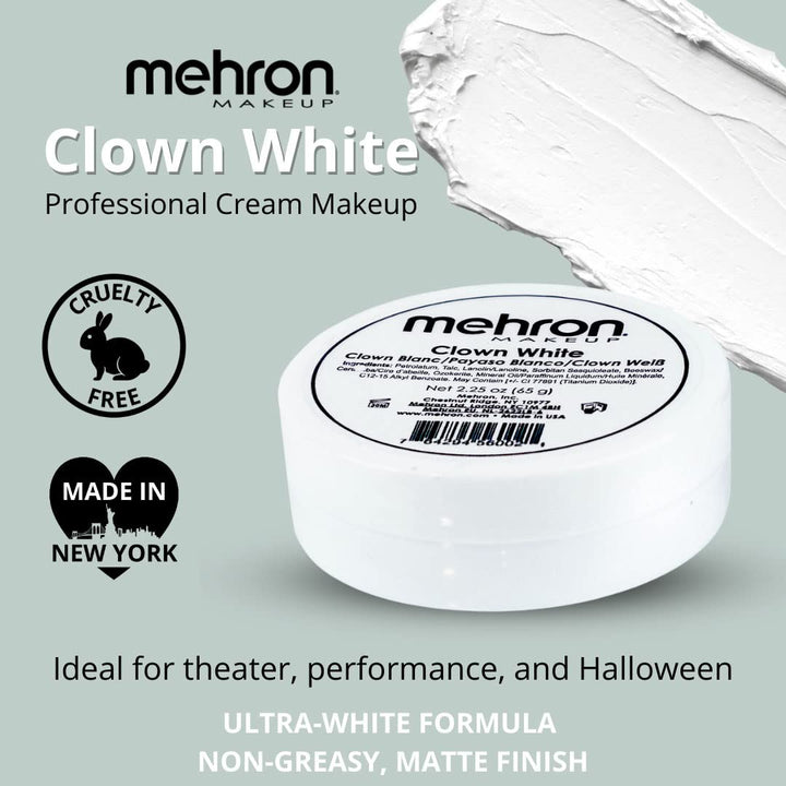 Makeup Clown White Professional Face Paint Cream Makeup | White Face Paint for Stage, Film, Cosplay, & Mime | Halloween Clown 2.25 Oz (65G)
