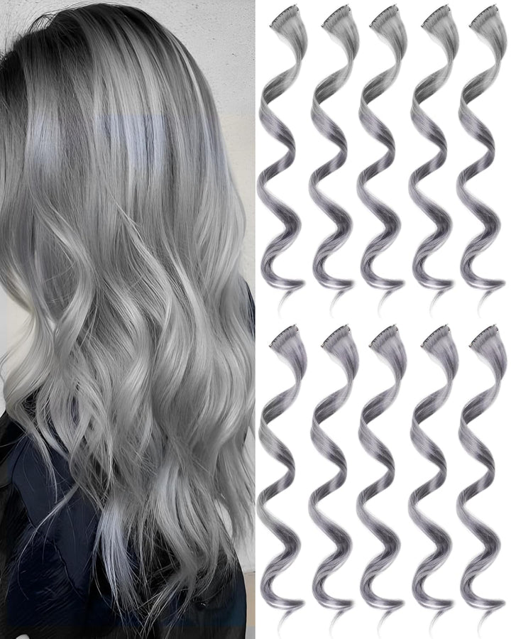 Red and Blue Hair Extensions Clip In,10 PCS Curly Wavy Synthetic Hairpieces Rainbow Neon Party Highlights, Colorful Hair Accessories for Girls Women 17 Inch (Red Blue)