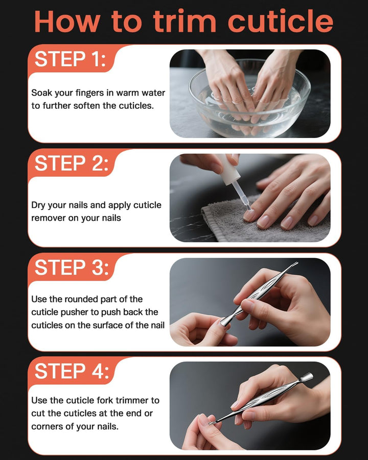 Cuticle Pusher with Trimmer - Elegant Precision Cuticles Fork, Dual-Ended Stainless Steel Manicures and Pedicures Tool for Exquisite Nail Care - Silver