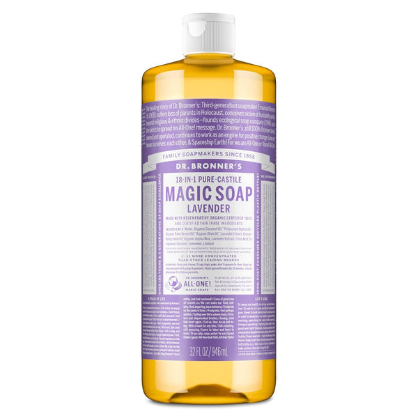 ’S Pure-Castile Magic Liquid Soap - Made with Regenerative Organic Certified Oils - 18-In-1 Uses for Face, Body, Hand, Hair- Gentle on Sensitive Skin - All Natural Body Wash- Lavender, 32Oz