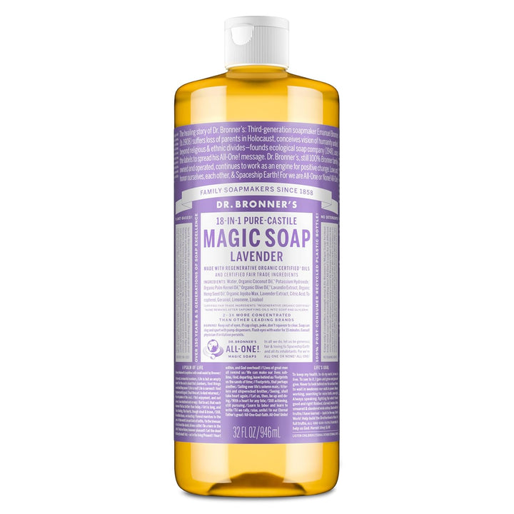 ’S Pure-Castile Magic Liquid Soap - Made with Regenerative Organic Certified Oils - 18-In-1 Uses for Face, Body, Hand, Hair- Gentle on Sensitive Skin - All Natural Body Wash- Lavender, 32Oz