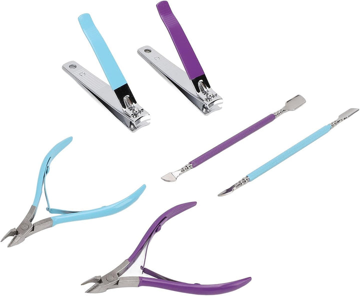 Professional Stainless Steel Cuticle Trimmer Nippers Set with Cuticle Pusher, Nail Care Tool Ideal for Home and Salon Use, Blue Purple