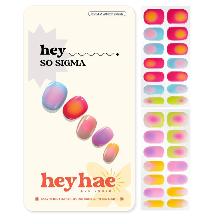 Semi Cured Gel Nail Strips | Spring Nails No LED Lamp Needed Easy Apply & Remove | Includes 28 Strips, 1 Prep Pad, 1 Nail File & 1 Wooden Stick - Hey, Clean Girl