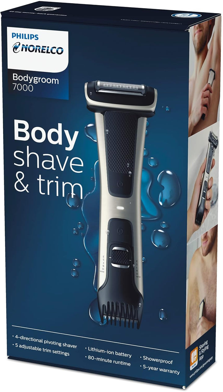 Philips  Bodygroom 7000 Series, Showerproof Groin and Body Trimmer for Men, Precise Body Grooming, Adjustable Comb, Safe Even below the Belt, 80 Min. Runtime, Model BG7030/49