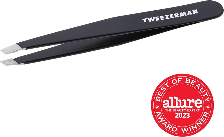 Stainless Steel Slant Tweezer - Eyebrow Tweezers for Women and Men (Black)