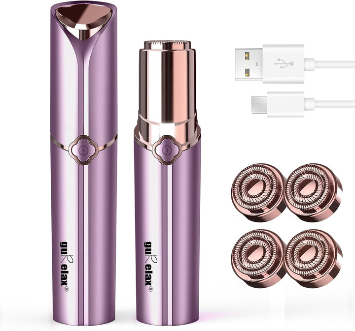 Facial Hair Removal for Women, Electric Painless Rechargeable Facial Hair Remover for Face, Lip, Chin with 2 X Replacement Heads