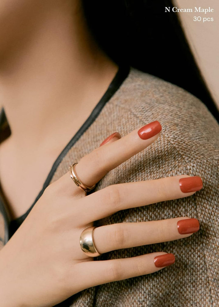 Semi Cured Gel Nail Strips (N Cream Maple) - Red, Solid, Works with Any UV/LED Lamps, Salon-Quality, Long Lasting, Easy to Apply & Remove - Includes 2 Prep Pads, Nail File & Wooden Stick