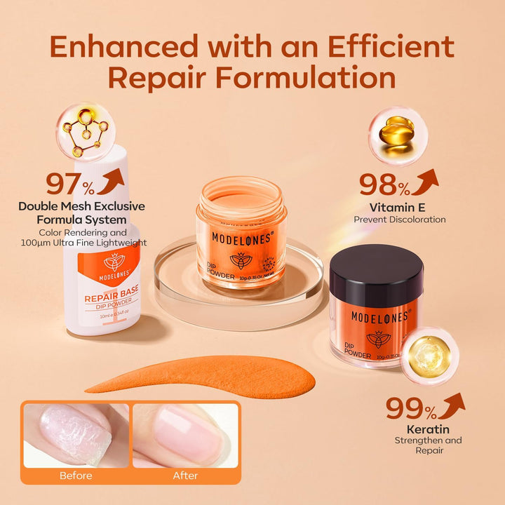 Dip Powder Nail Kit, 4 Colors Fall Orange Glitter Dipping Starter Set with Liquid and Complete Accessories for French Nails Art Salon DIY at Home Manicure