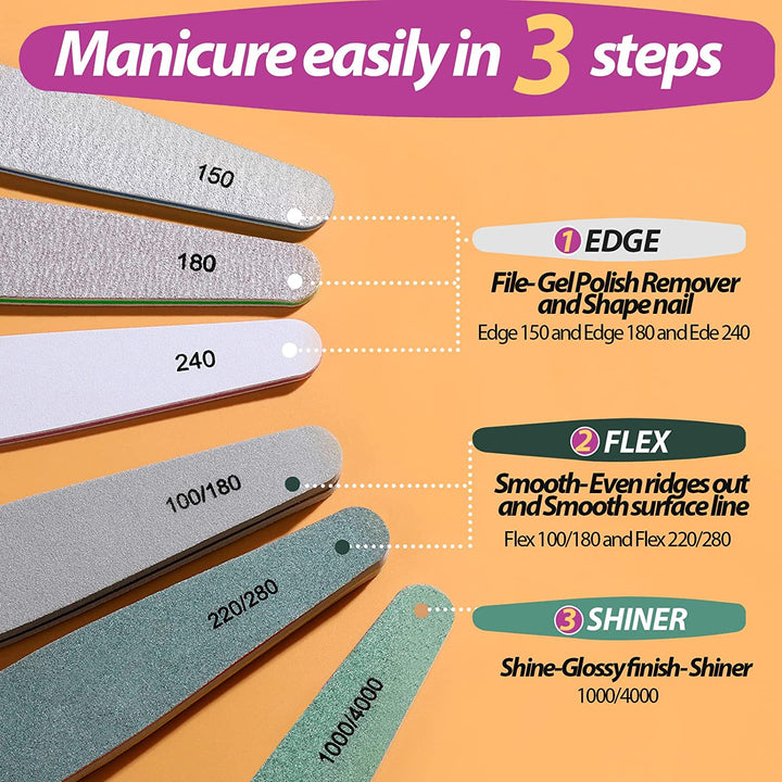 Nail File Nail Buffer, 6 Pcs Nail Files and Buffers for Natural Nails, Emery Boards for Nails, Nail Buffer and Shine Kit Nail Filer, Nail Buffer Block 100/180 Grit Nail Files Fingernail Files