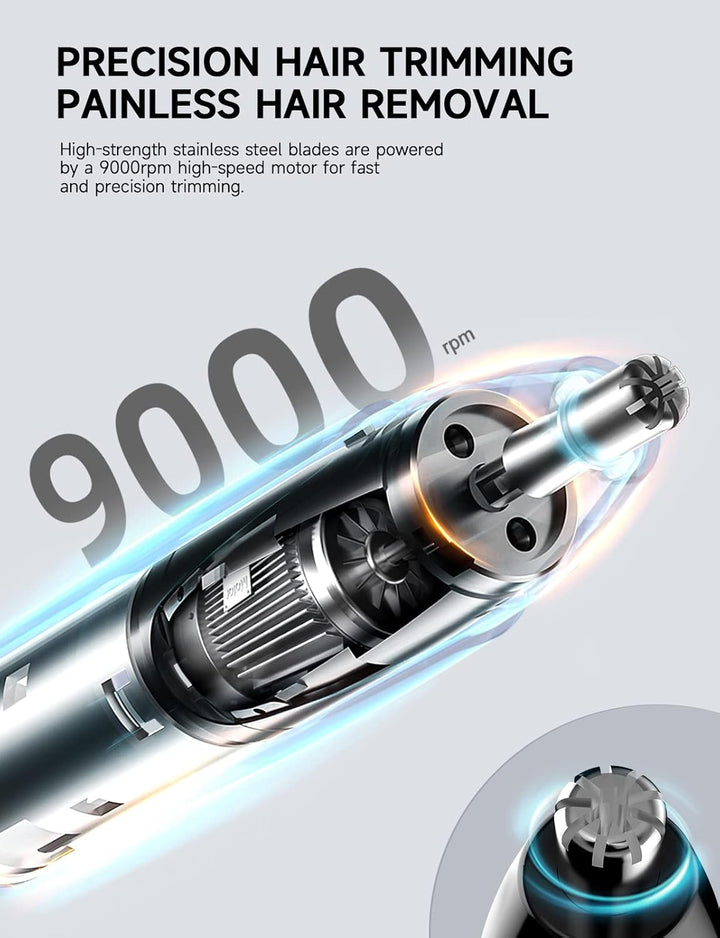 Rechargeable Ear and Nose Hair Trimmer - 2025 Professional Painless Eyebrow & Facial Hair Trimmer for Men Women, Powerful Motor and Dual-Edge Blades for Smoother Cutting Black