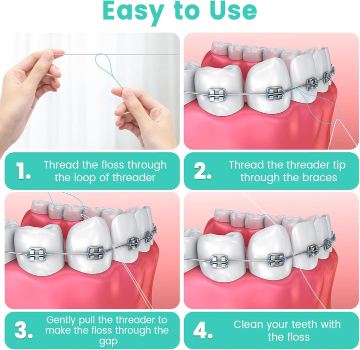 Floss Threaders, 400 Count Threaders for Flossing, Dental Floss Threader for Braces, Bridges, Implants, Permanent Retainer (Pack of 4)