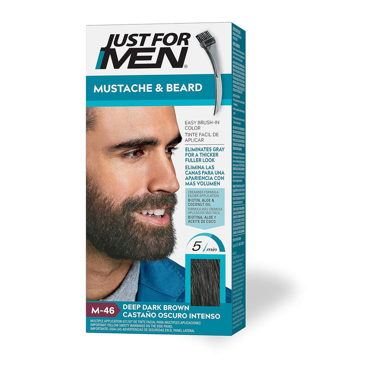 Mustache & Beard, Beard Dye for Men with Brush Included, with Keratin Biotin Aloe and Coconut Oil for Healthy Facial Hair - Dark Brown, M-45, Pack of 1 (Packaging May Vary)